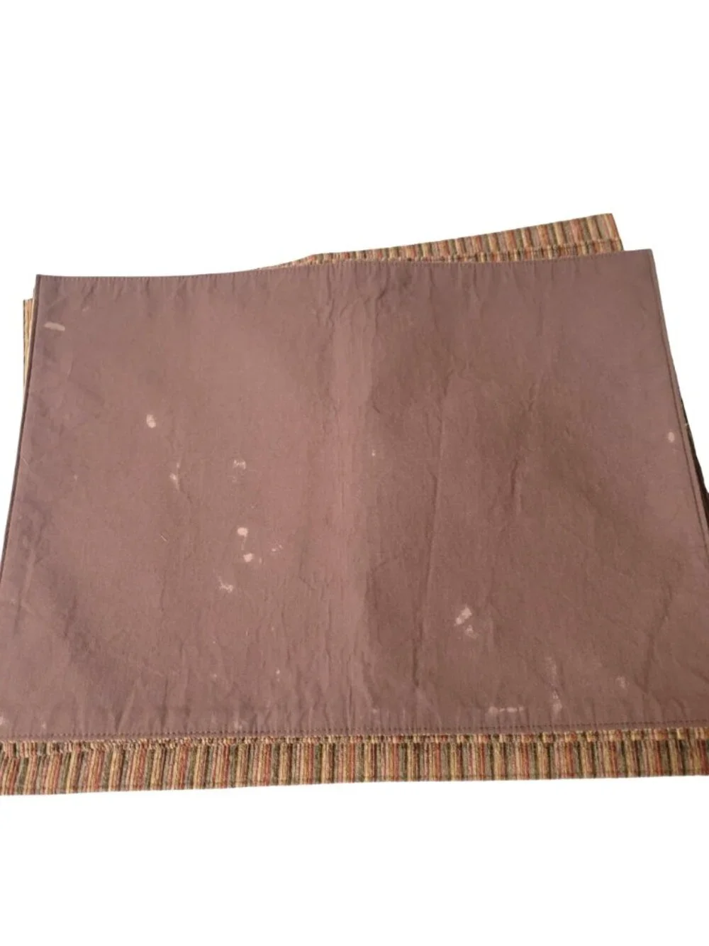 Placemats Set Of 6 Striped Woven Fabric Earth Fall Colors Brown Backing Flaw
